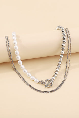 Pearl and Silver Beads Multi-Strand Necklace