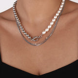 Pearl and Silver Beads Multi-Strand Necklace
