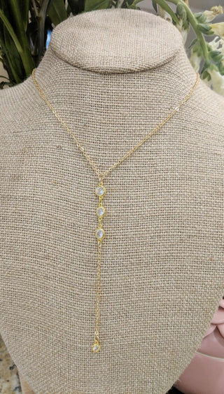 3 CZ Circle Drop Lariat Necklace