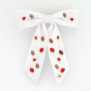 Crystal and Pearl OU Bow Barrette White [Brianna Cannon]