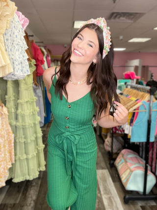 Last Friday Night Green Button Front Jumpsuit