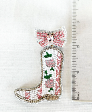 Vintage Rose Boot Earrings - Pink