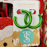 Green Enamel Hoops Metallic Earrings