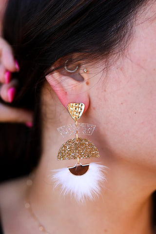 Gold Glitter/Clear Glitter Skinny Tassel Drop Earrings