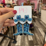 Denim & Rhinestones Boot Earrings