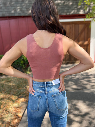Keep The Pieces Chestnut Plunged Crop Tank Top