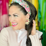 Golden Bloom Statement Earrings in Pink