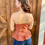 Baby It's Fall Brick Denim Strapless Top