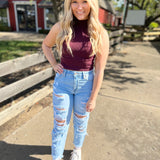 Never Doubt It Ribbed Turtle Neck Cassis Crop Top