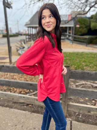 Know You Best Red Faux Suede Jacket Top