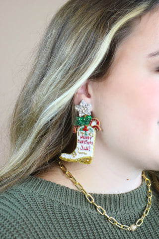 Country Christmas Boot Earrings