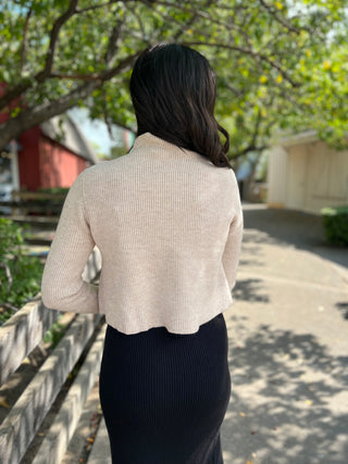 Happier Than Ever Oatmeal Mock Neck Sweater