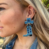 Denim & Rhinestones Boot Earrings