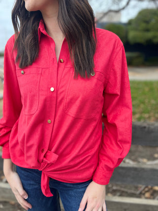 Know You Best Red Faux Suede Jacket Top