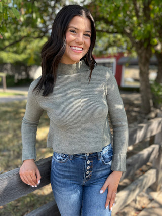 Happier Than Ever Sage Mock Neck Sweater