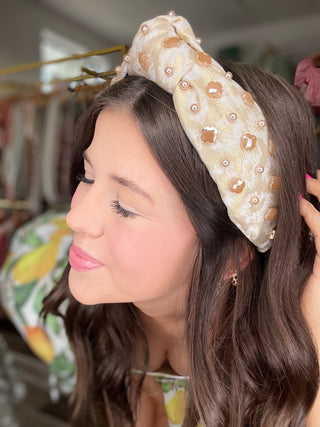 Champagne Metallic Headband with Iridescent Quatrefoils