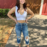 Keep The Pieces White Plunged Crop Tank Top