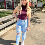 Never Doubt It Ribbed Turtle Neck Cassis Crop Top
